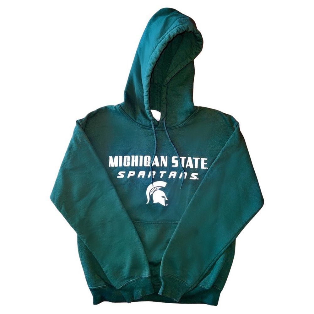 GILDAN Vintage MSU Michigan State Spartans Hooded Sweatshirt Green Size Small - Picture 1 of 3